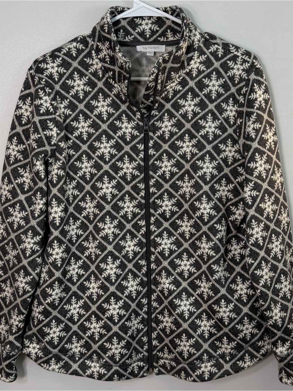 T by Talbots snowflake fleece jacket full zip diamond geometric fair isle PM Pet